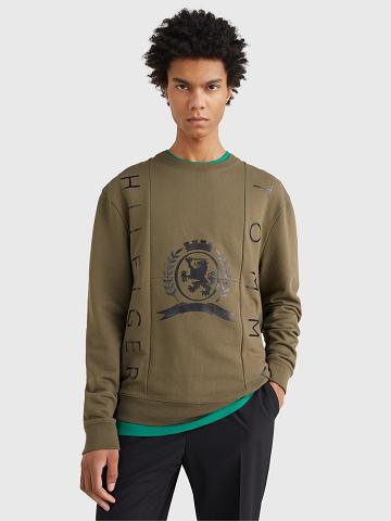 Férfi Tommy Hilfiger Crest and flag Pulóverek Zöld | HU 900VRW